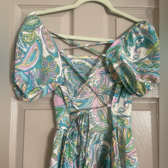 SHEIN Paisley Print Puff Sleeve Tied Back Dress - Picture 2 of 5